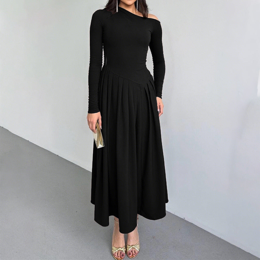 Elegant High Waist Long Sleeves Long Dress Women Clothing Autumn Winter