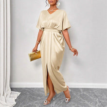 Load image into Gallery viewer, Women Clothing Early Autumn Satin Dress Ball Gown Satin Waist Tight Maxi Dress