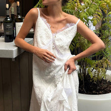 Load image into Gallery viewer, French Design Irregular Asymmetric Hem Backless Sexy Dress Women Lace Stitching Sleeveless Cami Dress