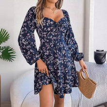 Load image into Gallery viewer, Autumn Winter Casual Sexy Lacing Square Collar Floral Long Sleeve A line Women Clothing