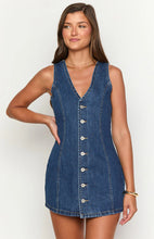 Load image into Gallery viewer, Autumn Button Placket Lace up Back Waist Denim Dress Retro Dress Women