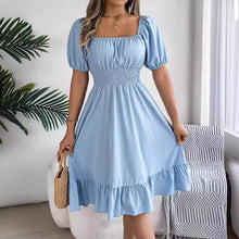 Load image into Gallery viewer, Spring Summer Casual Square Collar Short Sleeve Waist Trimming Ruffles A line Dress Women Clothing