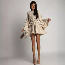 Load image into Gallery viewer, Women Clothing Loose Lace Up Waist Pleated Women Short Dress