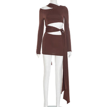 Load image into Gallery viewer, Women Clothing Autumn Strap off the Shoulder Hollow Out Cutout Irregular Asymmetric Dress