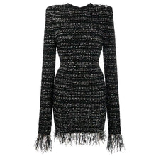 Load image into Gallery viewer, Bright Silk Woolen Fringe Long Sleeved Slim Fit Short Dress High Quality Women Clothing