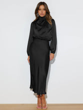 Load image into Gallery viewer, Autumn High Grade Satin Long Sleeve Loose Dress Elegant Women Evening Dress