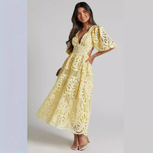 Load image into Gallery viewer, Women Clothing Hollow Out Cutout out Dress Summer V neck Lace Embroidery Sexy Waist Baring Dress