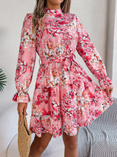 Load image into Gallery viewer, Real Shot Autumn Winter Elegant Stand Collar Floral Waist Controlled Long Sleeves Ruffled A line Dress Women Clothing