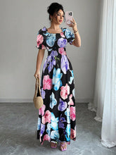 Load image into Gallery viewer, Summer Bubble Sleeve High Waist Tight Waist Women Printed Wear Large Swing Sling Dress