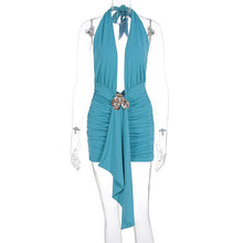 Load image into Gallery viewer, Women Clothing Summer Sexy Lace up Deep V Plunge Pleated Metal Decorative Dress