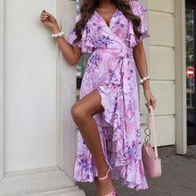 Load image into Gallery viewer, Women Clothes Printed V neck Sexy Loose Chiffon Dress