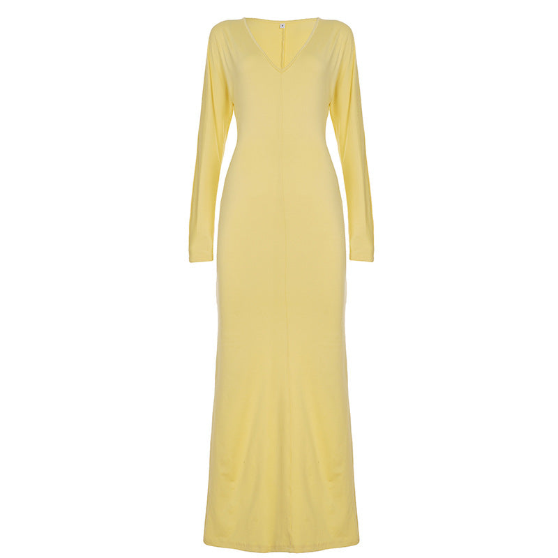 Autumn Winter Sexy Dress Solid Color Sheath Slim Slimming Dress