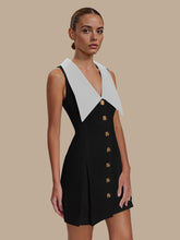 Load image into Gallery viewer, Socialite Large Collared Metal Buckle Sleeveless Waist Controlled Slimming Tuxedo Dress High Grade