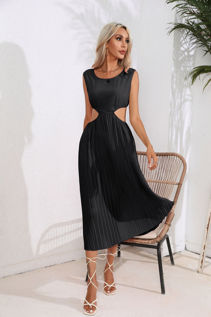 Hollowed Out Cropped Outfit Pleated Dress Sleeveless Swing Mid Length Vest Dress Women Women Clothing