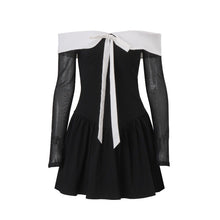 Load image into Gallery viewer, Autumn College Cute Bow Dress Sweet Spicy Doll Collar Contrast Color