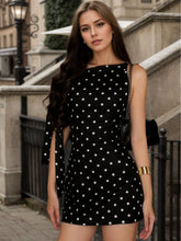 Load image into Gallery viewer, Women Summer Retro Dots Sleeveless Slim Fit One Side Lace off Shoulder Short Dress