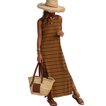 Load image into Gallery viewer, Summer Stripes Printed Vest Dress round Neck Sleeveless High Waist Slim Low Collar Maxi Dress