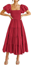 Load image into Gallery viewer, Summer Women Clothing Square Collar Backless Puff Sleeve Pleated Short Sleeves Dress