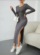 Load image into Gallery viewer, Autumn Winter Long Sleeve Crew Neck Split Knitted Maxi Dress Women