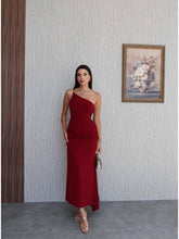 Load image into Gallery viewer, Women Clothing Summer Single Shoulder Sloping Shoulder Pleated Sexy Slim Irregular Asymmetric Dress