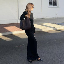 Load image into Gallery viewer, Sexy Women Clothing Sloping-Shoulder off the Shoulder Long Sleeve Slim Fit Pleated Long Socialite Dress
