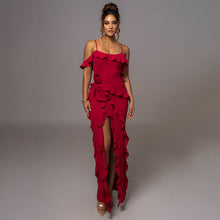 Load image into Gallery viewer, Spring Sexy Solid Color Backless Slit Splicing Sling Maxi Dress