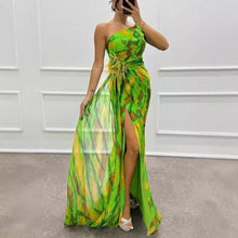 Load image into Gallery viewer, Chiffon Floral Print Slit Dress Casual Party Long Women Clothing Dress
