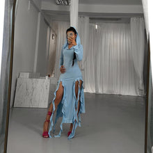 Load image into Gallery viewer, Summer Popular Trend Ruffled Stitching Long Sleeve Hooded Irregular Asymmetric Dress