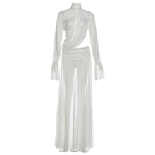 Load image into Gallery viewer, Winter Women Clothing Sexy See through Turtleneck Bell Sleeve Top Split Skirt Two Piece Sets