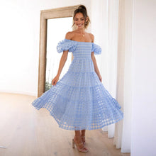 Load image into Gallery viewer, Women One Neck Lantern Sleeve Layer Stitching Dress