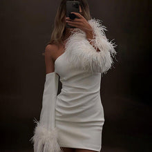 Load image into Gallery viewer, Arrival Sexy Slim Fit Dress One Shoulder Design Stitching Horn Furry Sleeves Short Dress