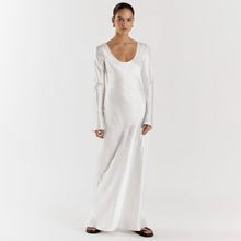 Load image into Gallery viewer, Autumn Winter Maxi Dress Women Solid Color Satin Round Neck Long Sleeve Loose Casual Dress