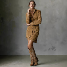 Load image into Gallery viewer, Vintage Collared Waist Tight Mid Length Dress Double Pocket Design Single Breasted Belt Dress