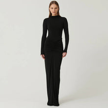 Load image into Gallery viewer, Autumn Winter Sexy Slimming Beam Waist Solid Color Maxi Dress Pleated Dress Women