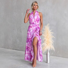 Load image into Gallery viewer, Printed Sexy V neck Backless Halter Fashionable Stringy Selvedge Dress