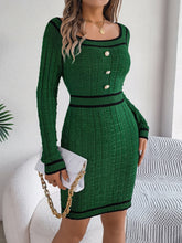 Load image into Gallery viewer, Autumn Winter Elegant Square Collar Button Long Sleeve Sweater Hip Dress Women Clothing