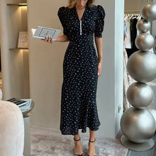 Load image into Gallery viewer, Women Clothing Digital Printing Summer French Short Sleeve Dress V neck Pleated High Waist Floral Maxi Dress