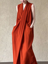 Load image into Gallery viewer, Elegant V neck Sleeveless Twisted Waist Dress Women Slimming Irregular Asymmetric High Grade Hong Kong Long Dress