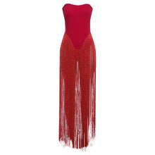 Load image into Gallery viewer, Autumn Winter Women Clothing Sexy Backless High Waist Slim Tube Top Tassel Jumpsuit