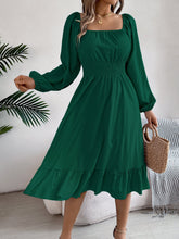 Load image into Gallery viewer, Spring Summer Casual Solid Color Square Collar Long Sleeve Waist Trimming Ruffles A line Dress Women Clothing