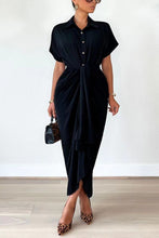 Load image into Gallery viewer, Women Clothing Dress Arrival Collared Elegant Mid Length Short Sleeve Single Breasted High Waist Shirt Dress