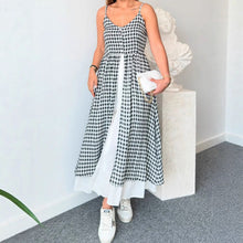 Load image into Gallery viewer, Women V neck Brace Casual Printing Plaid Split Faux Two Pieces Dress