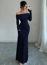 Load image into Gallery viewer, Women Clothing Autumn off Shoulder Four Sided Stretch Dress Tight off Shoulder Long Formal Dress