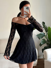 Load image into Gallery viewer, Women Clothing Autumn Winter Women Dress Sexy Square-Neck Lace Long Sleeve Slim Fit Sheath Dress Women