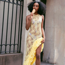 Load image into Gallery viewer, Sleeveless round Neck Dress Summer Sexy Lace See through Irregular Asymmetric Maxi Dress Women