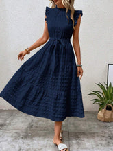 Load image into Gallery viewer, Women Clothing Summer Fashionable Stringy Selvedge Flying Sleeves Lace Up Texture Dress