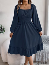 Load image into Gallery viewer, Spring Summer Casual Solid Color Square Collar Long Sleeve Waist Trimming Ruffles A line Dress Women Clothing