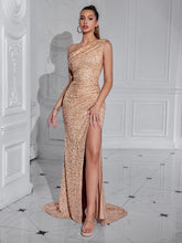 Load image into Gallery viewer, Women Sexy High Split Dress Oblique Shoulder Gorgeous Party Dinner Dress