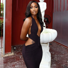 Load image into Gallery viewer, Street Solid Color Women Clothing Ruffle Hip One Step Low Cut Slim Fit Halter Slimming Maxi Dress
