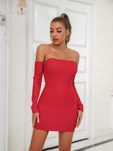 Load image into Gallery viewer, Women Sexy Backless Tube Top off Shoulder Long Sleeve Bridesmaid Dress Gorgeous Boning Corset Hip